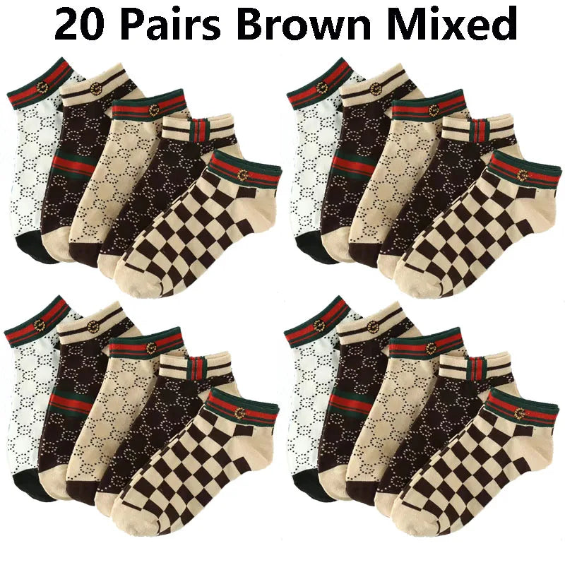 5/10/20 Pairs Winter Socks Men Short Breathable Luxury Socks Designer Brand Low-Cut Fashion Trendy Ankle Socks Geometric Pattern Quick Pick Grocers