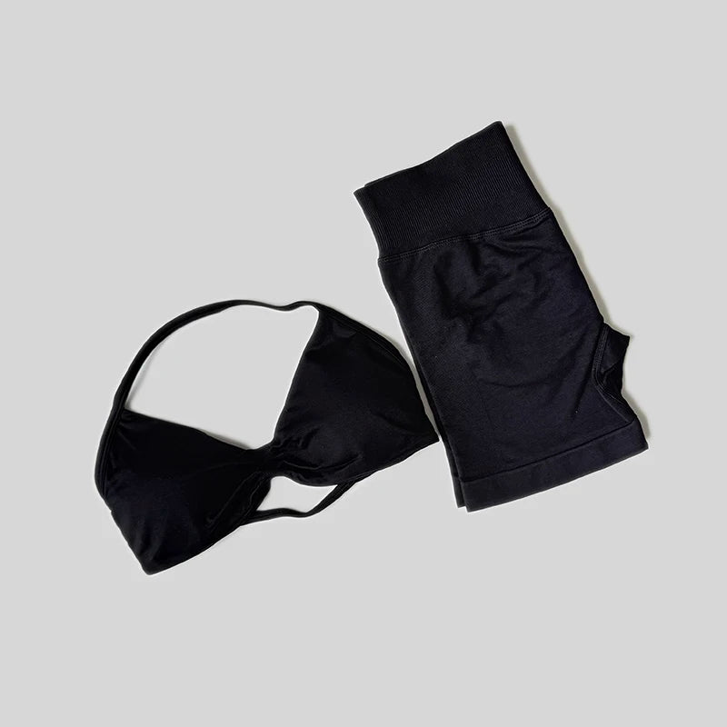Impact Gym Set Women 2 Piece Sets Halter Neck Tank Tops High Waist Scrunch Seamless Shorts Sport Suit Sportswear Workout Set Quick Pick Grocers