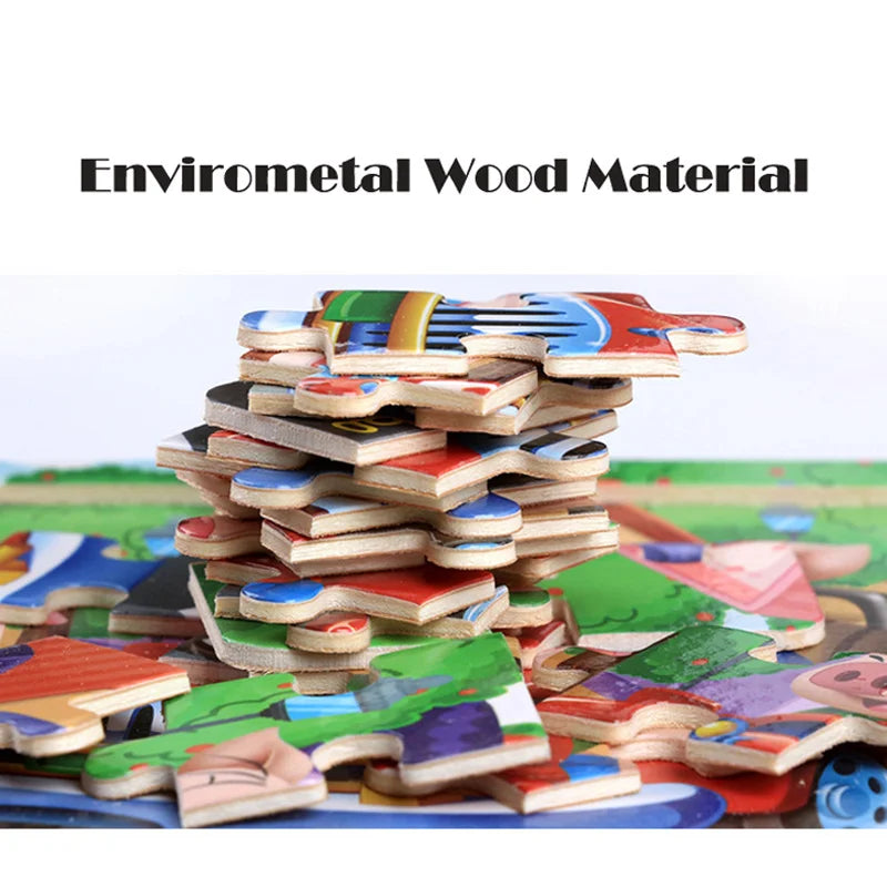 New 20 Piece Wooden 3d Puzzle Cartoon Animal Vehicle Jigsaw Puzzle Montessori Educational Toys For Kids 3-6 Years Old Quick Pick Grocers