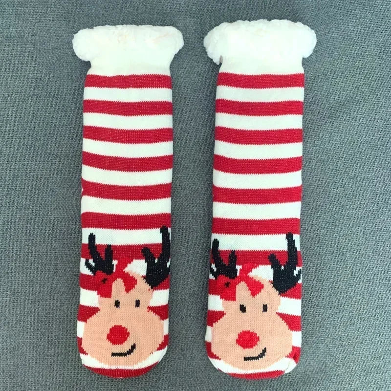 Christmas Gift Slipper Socks Women Thermal Winter Warm Plush Non slip Grip Sleeping Floor Short Sock Fuzzy Fluffy Female Cartoon Quick Pick Grocers