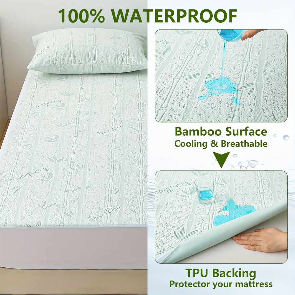 1p Cooling Bamboo Fiber Fitted Sheet, Breathable Mattress Protector Cover  with Deep Pocket for Summer Quick Pick Grocers