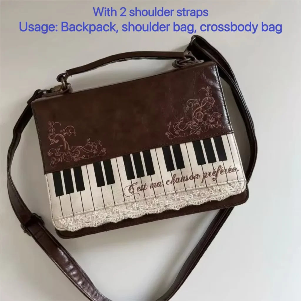 New Vintage Piano Shoulder Bag Womens Brown Crossbody Bag Y2k Girls Transparent Ita Bag Personalized Backpack Aesthetic Handbags Quick Pick Grocers