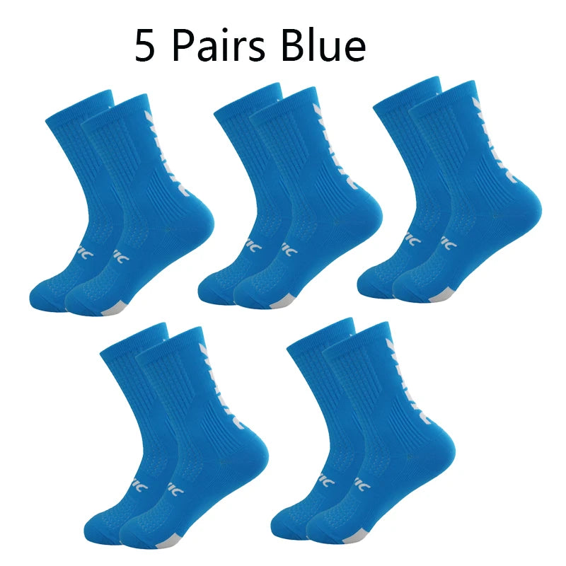 5 Pairs Cycling Socks Men Bicycle Sport Running Bike Socks Mid Tube Compression Outdoor Racing MTB Road Bike Socks Breathable Quick Pick Grocers