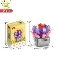HUIQIBAO MOC Flower Succulent Potted Model Building Block DIY Eternal Bouquet Home Desk Plant Decor Brick Girl Gift Children Toy Quick Pick Grocers
