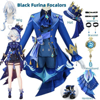 Furina Cosplay Costume Wig Hair Impact Fontaine Focalors with Hat Black Suits High Heel Cosplay Shoes for Women Outfits Quick Pick Grocers