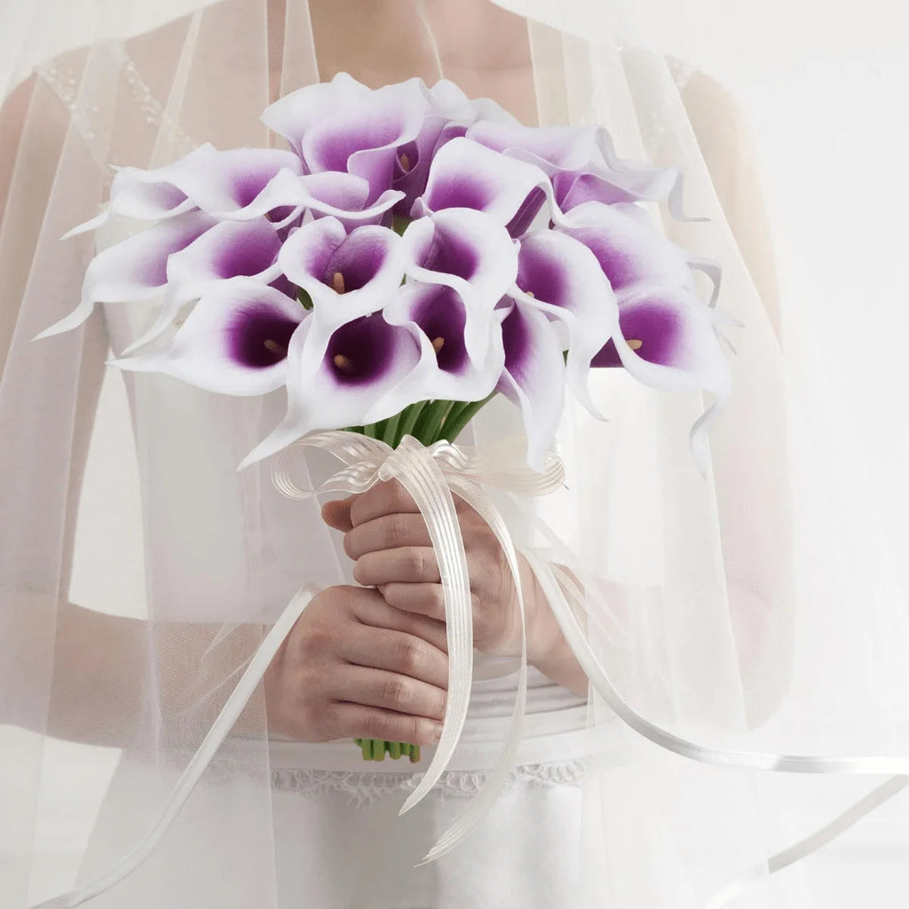 10PCS Artificial Flowers Calla Lily Bouquet for Bridail Fake Flower Mother's Day Easter Wedding Party Home Room Table Decoration Quick Pick Grocers