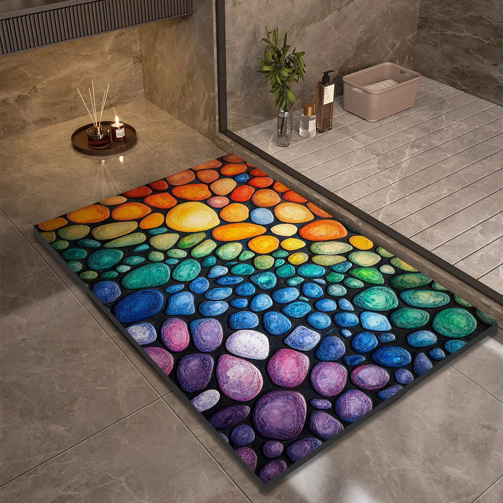 Stone Design Diatomite Bath Mat Bathroom Non-slip Shower Foot Mats Absorbent Quick Dry Toilet Rugs Carpet Doormat Washable Quick Pick Grocers