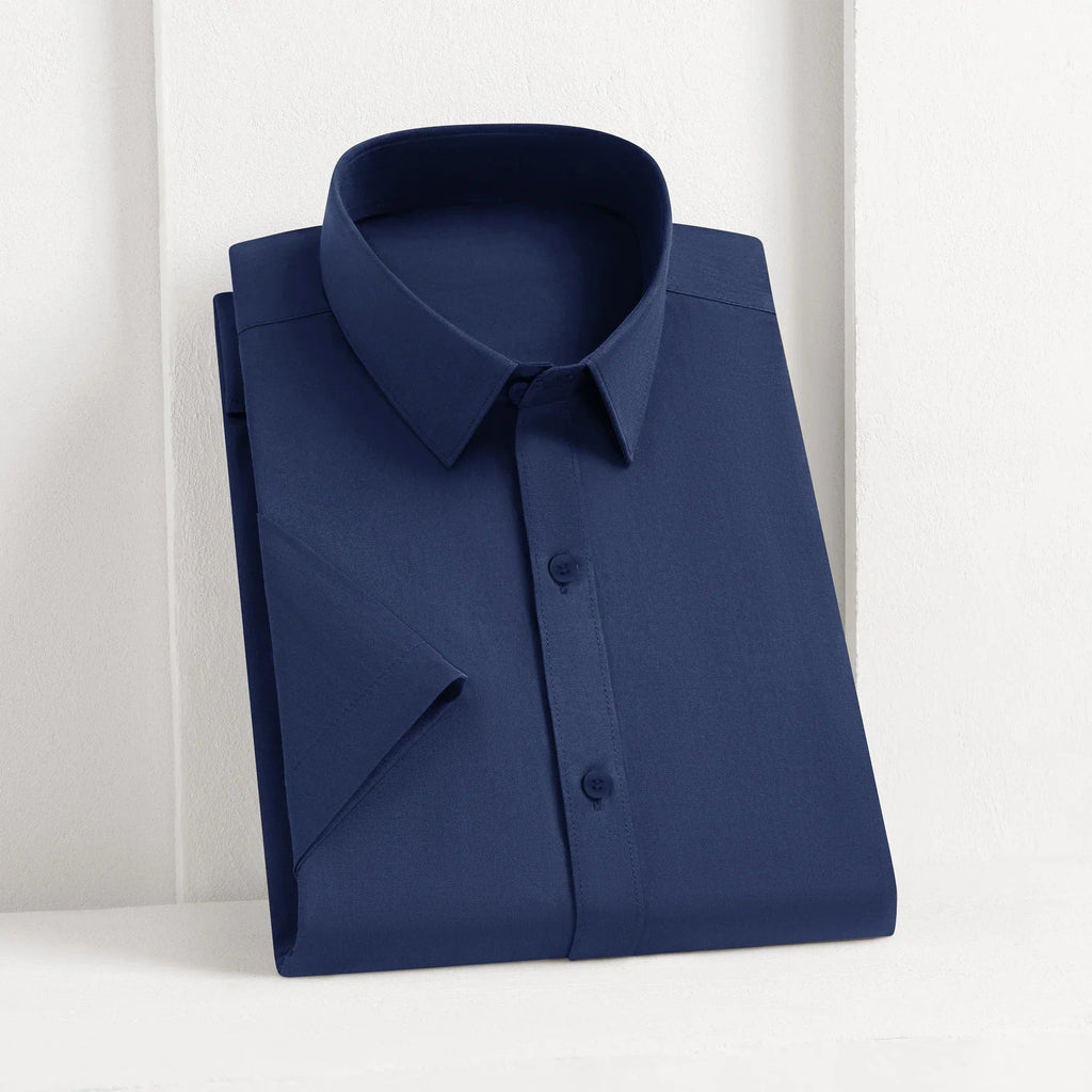 New Men's Business Casual Solid Color Short Sleeved Shirt for Summer Fashion No Ironing Comfortable and Versatile Top Quick Pick Grocers