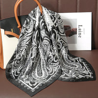 Bohemian Style Print Luxury Brand Silk Square Scarf Women Satin Shawls Neckerchief Wrap Scarves Bandana Hair Hjiab Floral Quick Pick Grocers