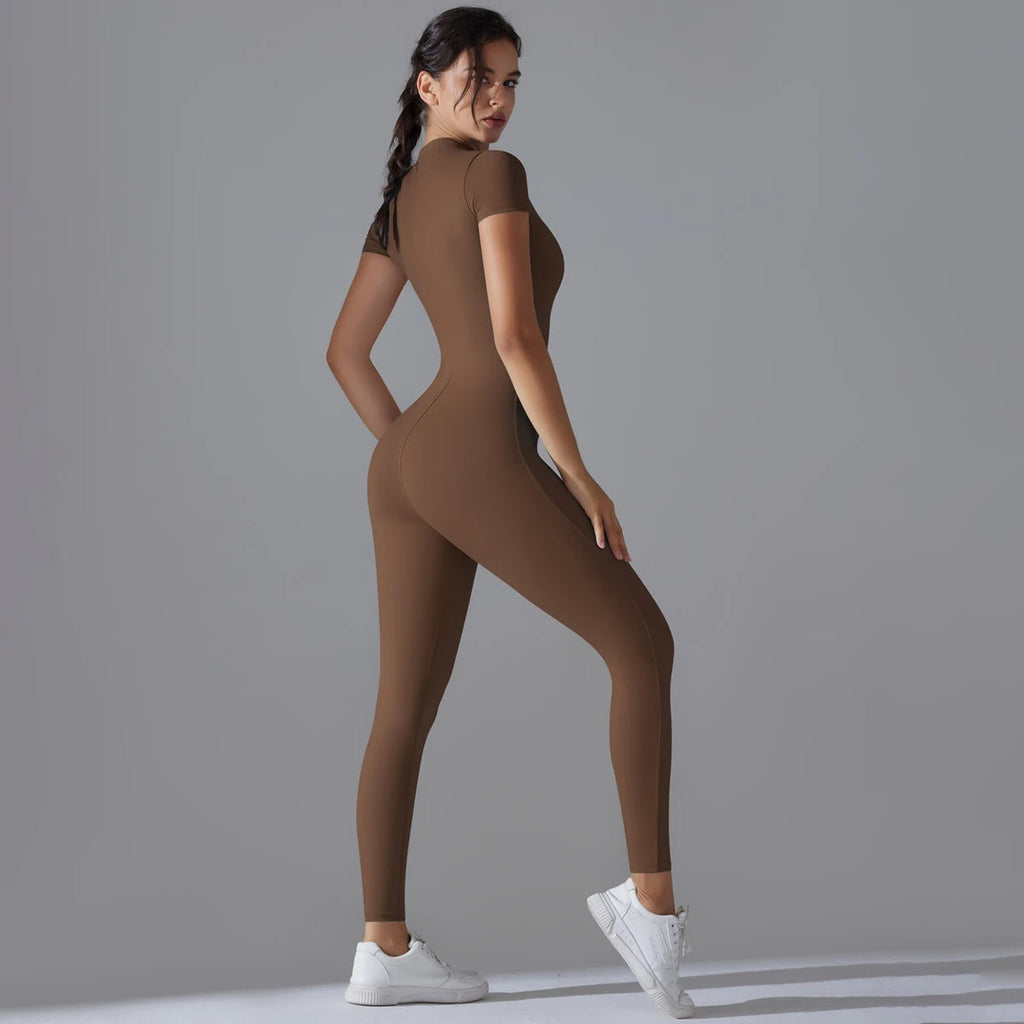 Yoga Set Women's Jumpsuits One-Piece Suit Zipper Short Sleeve Gym Push Up Workout Clothes Fitness Bodysuit Sportswear Tracksuit Quick Pick Grocers