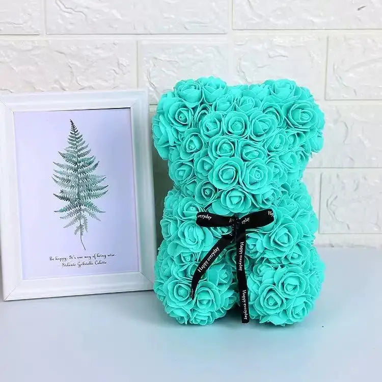 25cm Artificial Teddy Rose Flower Bear with Box Romantic Valentines Day Gift Girlfriend Women Anniversary Wedding Party Supplies Quick Pick Grocers