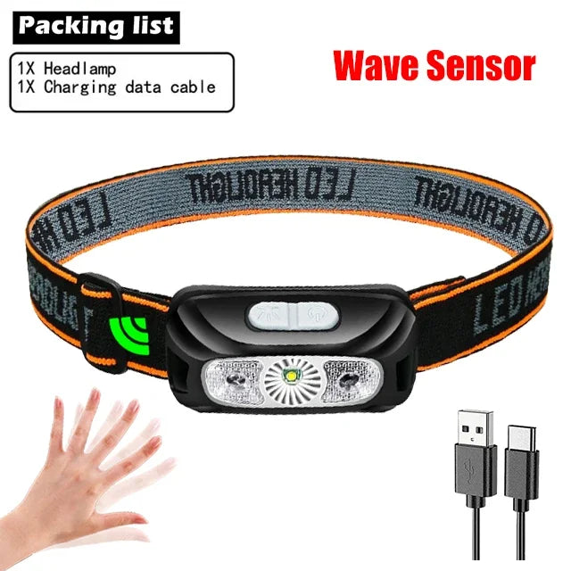 Mini Rechargeable Powerful Sensor Headlamp Fishing Camping USB Head Flashlight COB LED Head Light Torch Headlights Front Lantern