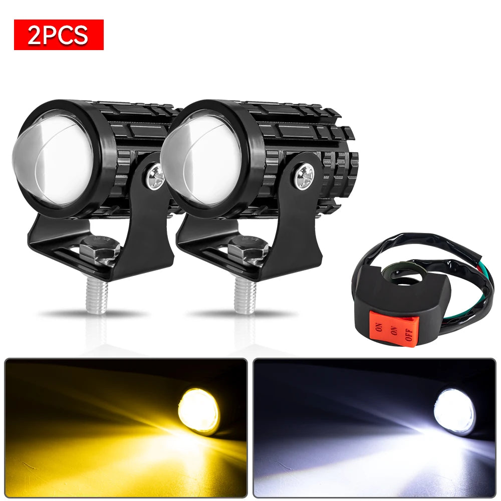 With Switch 2pc Super Bright Motorcycle LED Explorer Headlight Projector Fisheye Len LED Moto Fog Auxiliary Motorcycle Headlight