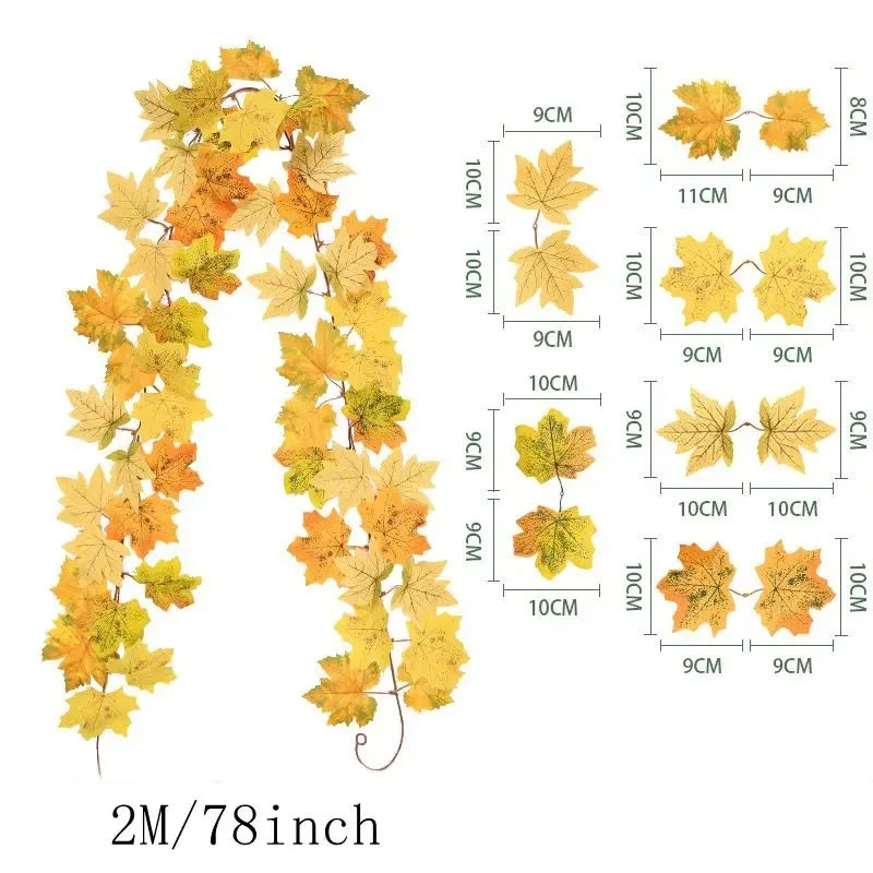 2M Artificial Fall Maple Leaf Garland Fake Plants Autumn Decor Leaves Vine for Thanksgiving Halloween Festivals Wedding Decora Quick Pick Grocers