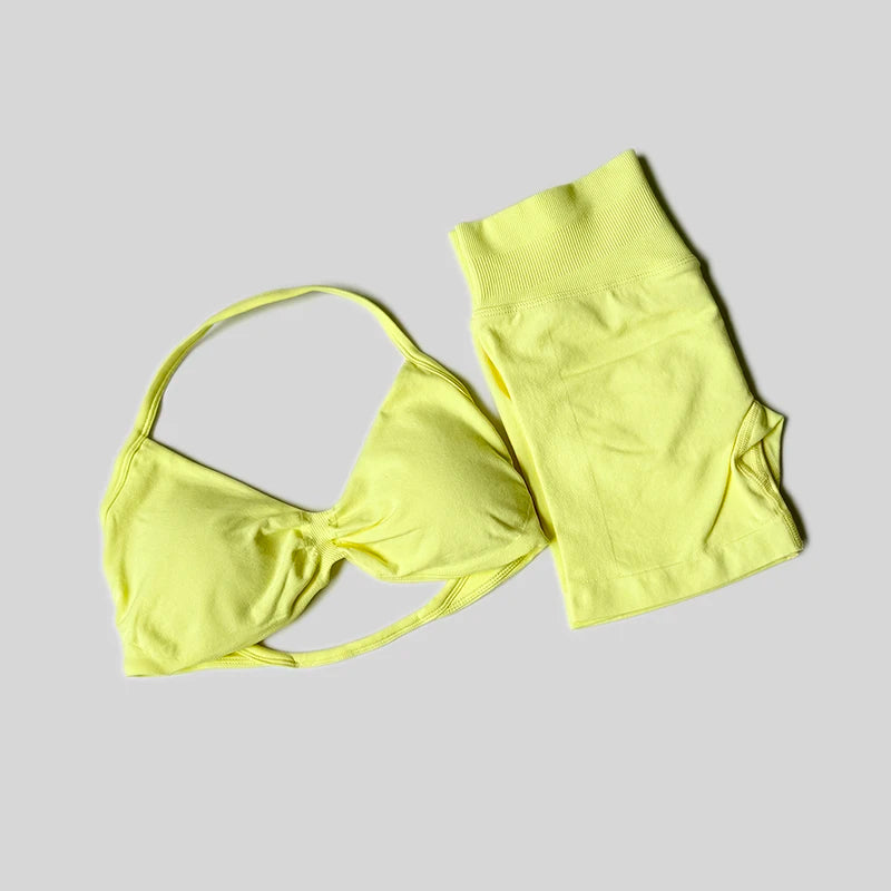 Impact Gym Set Women 2 Piece Sets Halter Neck Tank Tops High Waist Scrunch Seamless Shorts Sport Suit Sportswear Workout Set Quick Pick Grocers