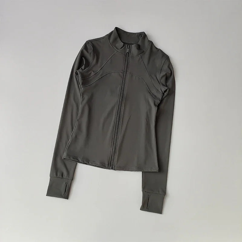 Outdoor Sports Long Sleeved Women Slim Yoga Clothes Quick Dry Zipper Cardigan Stand Up Collar Jacket Running Fitness Jacket Top Quick Pick Grocers