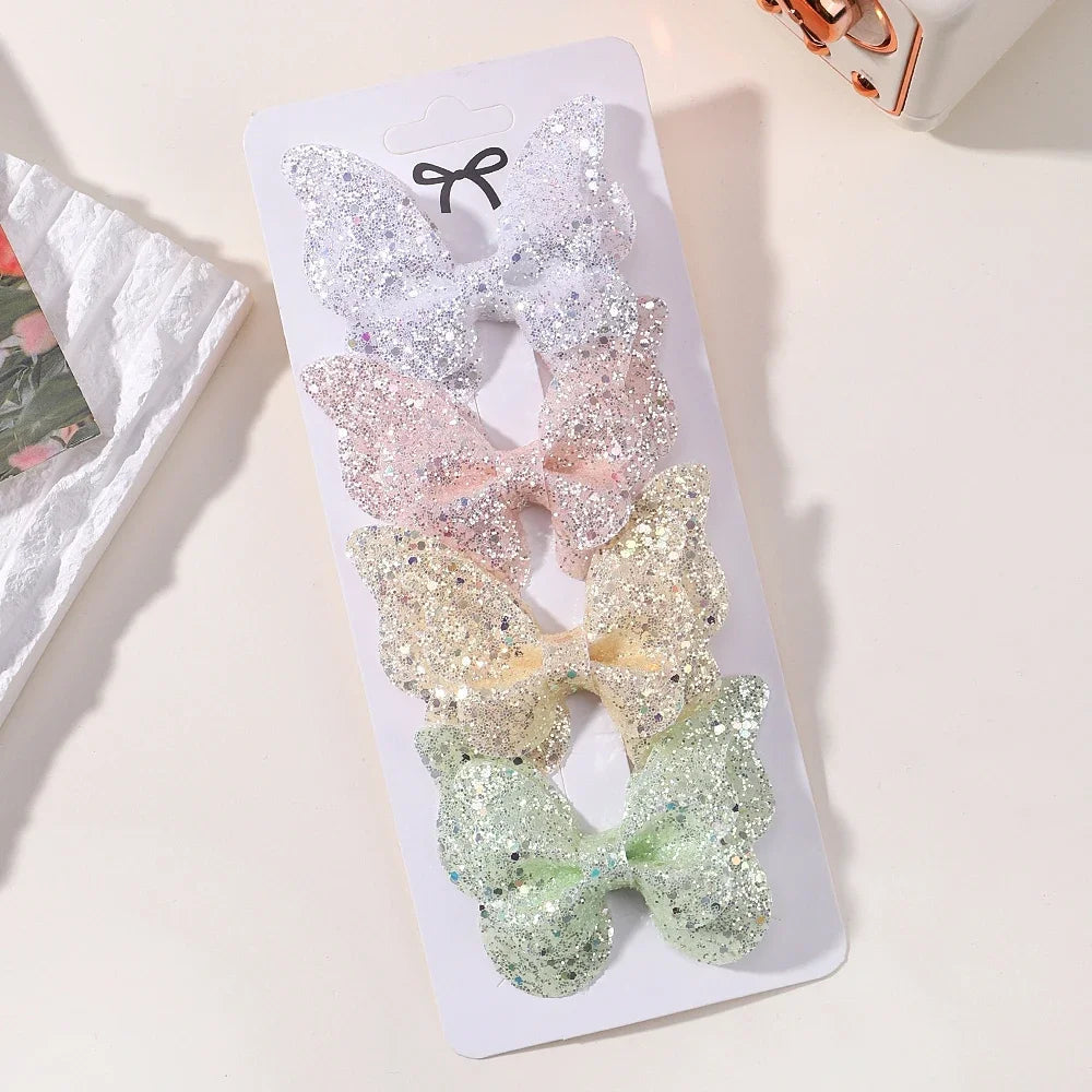 4Pcs/set Candy Colored Hair Clip Set for Girls Double Layered Bow Cute Bangs Hair Pin Cotton Safe Children's Hair Accessories Purest Peak