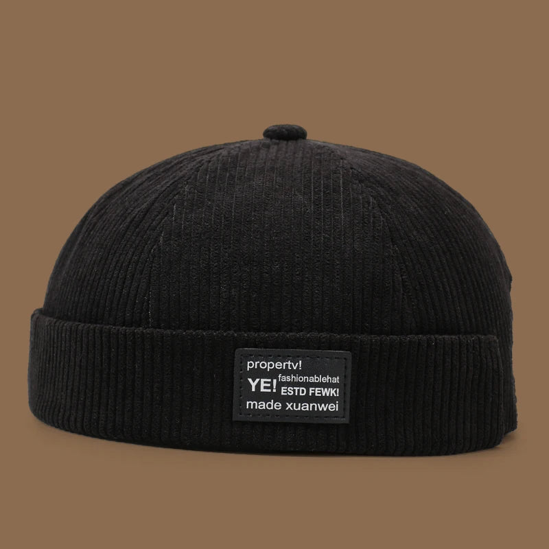 Autumn and winter corduroy brimless casual hat, personalized yuppie hat, men's and women's striped velvet melon skin hat Quick Pick Grocers