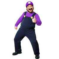 Mens Halloween Plumber Costume with Fake Beard Hat Gloves Adult Cosplay Jumpsuit Party Outfit Red, Yellow, Purple Plumber Quick Pick Grocers
