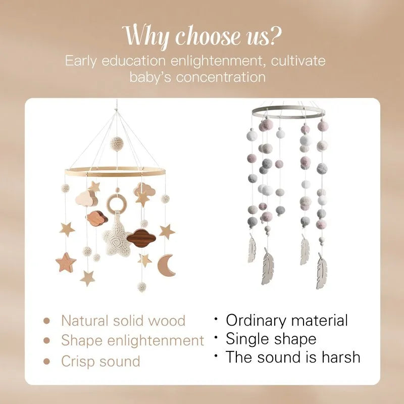 Mobile Wooden Bell Baby Toys 0-12 Months Rattle Toys Bed Newborn Crib mobile With Music Box Bed Bell Hanging Toys Crib Bracket Purest Peak