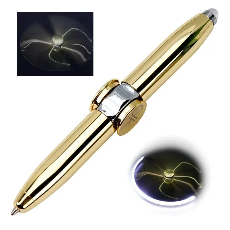 Multifunctional Decompression Finger Rotate Luminous Gyro Pens Toy Fidgets Spinner LED Light Ballpoint Pen Metal Gyro Pen Gift Econic Blanks