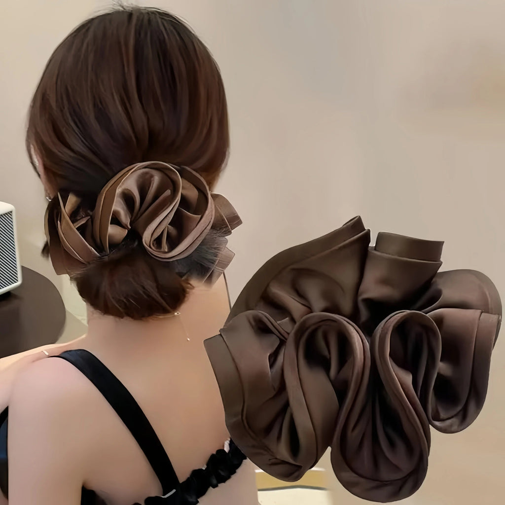 Korean Big Hair Tie Ribbon Scrunchies Satin Elastic Hair Band Bow Women Simple Temperament New Style  Ponytail Hair Accessories Quick Pick Grocers