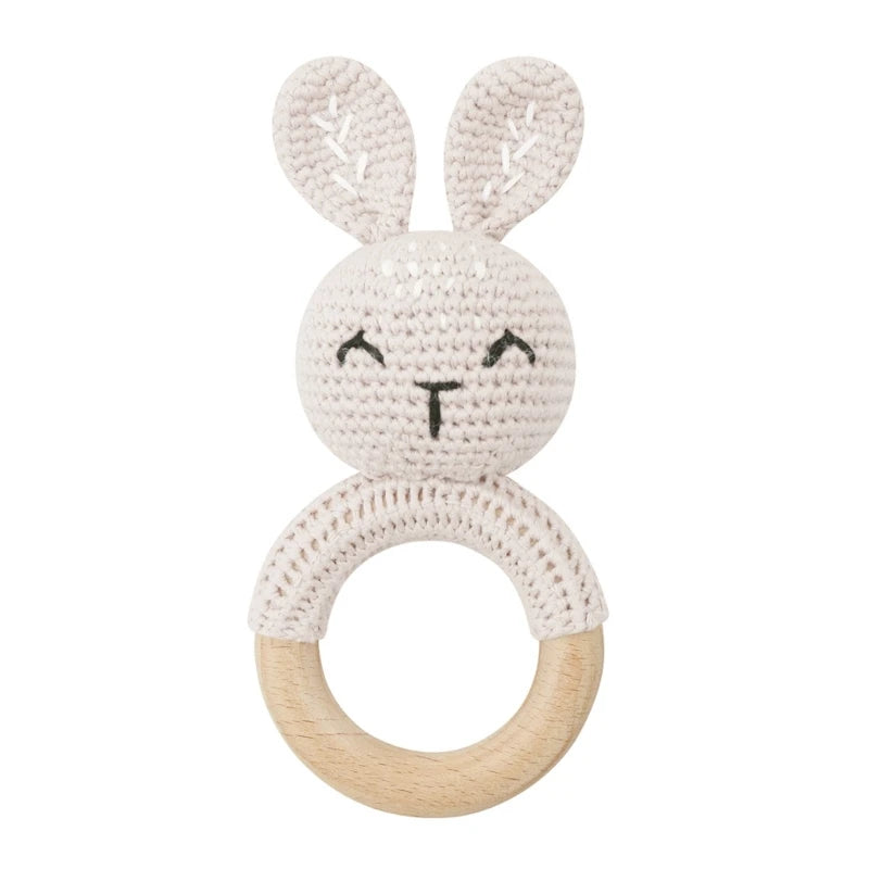 BPA Free Baby Wooden Teether Crochet Cartoon Baby Rattle Toys Wooden Ring Rodent Toys Mobile Gym Kids Newborn Educational Toys Purest Peak