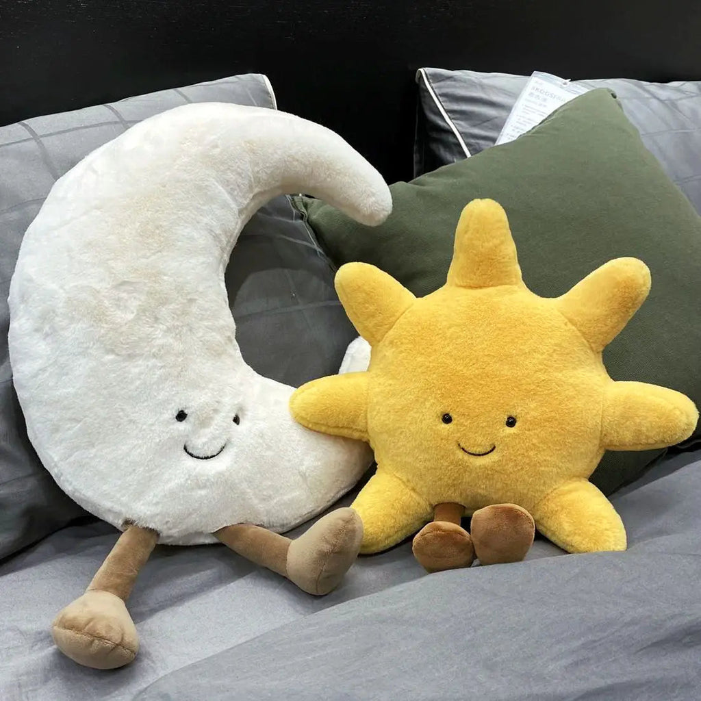 Adorable Smile Face White Moon Yellow Sun Plushie Stuffed Cute Cartoon Weather Plush Toy for Kid Bedroom Decor Sofa Throw Pillow Econic Blanks