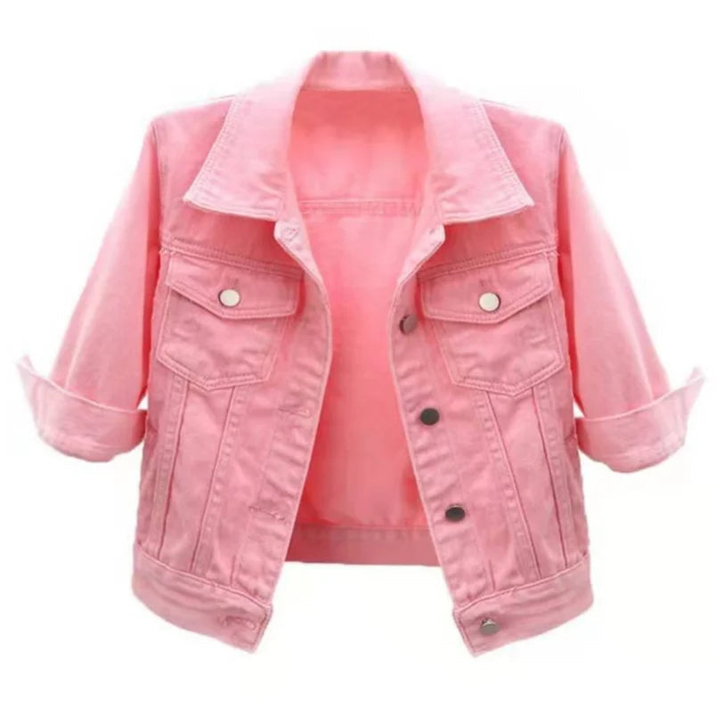Women Denim Jacket Spring Autumn Short Coat Pink Jean Jackets Casual Tops Purple Yellow Purple Blue Loose Tops Lady Outerwear Quick Pick Grocers