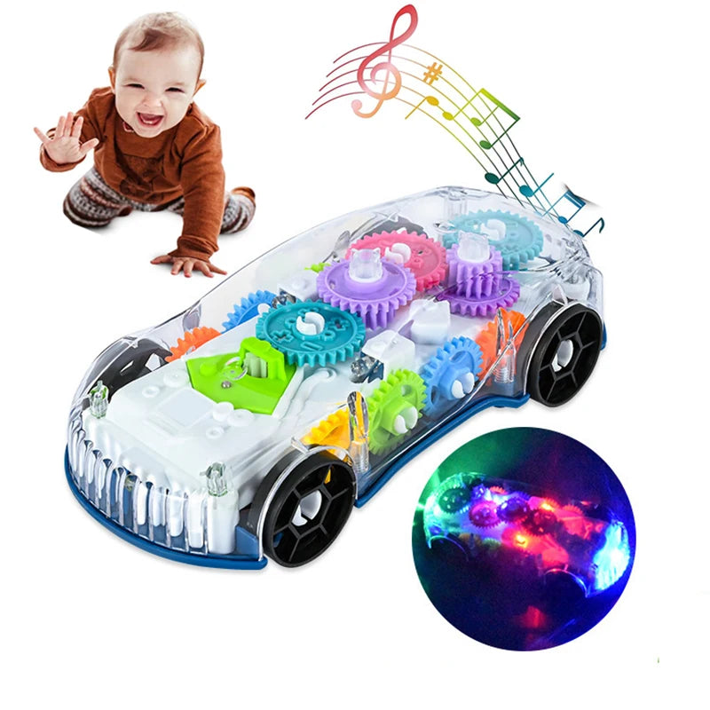 Light Up Transparent Gears Police Car Toy for Kids Bump and Go Toy Car for Boys Girl Educational Baby Toys Car Music LED Effects Quick Pick Grocers