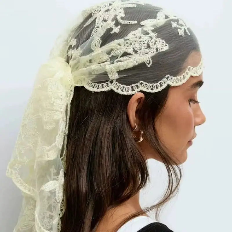Elegant Lace Scarf Hollow Out Embroidery Foulard Bandana Solid Color Triangular Scarf Thin Vintage HandkerChiefs for Hair Woman Quick Pick Grocers