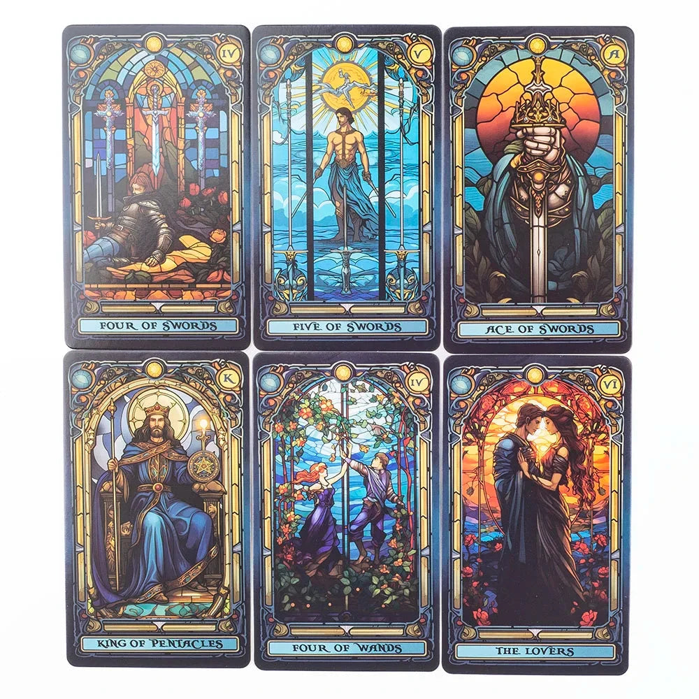 Stained Glass Tarot A 78-Card Deck Leisure Entertainment Game Card Family Gathering Divination Board Playing Games 10.3*6Cm Econic Blanks