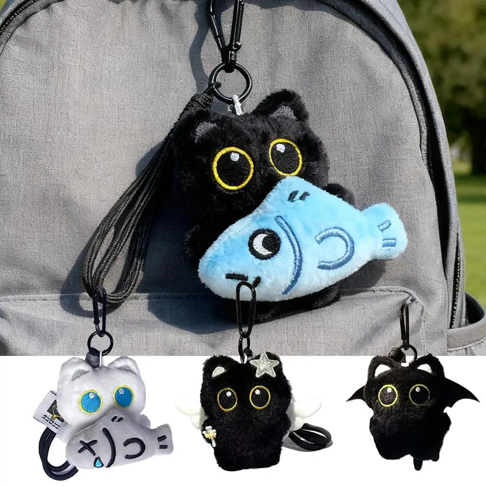 Cute Cartoon Plush Black Cat Keychain Bag Pendant Decoration Kawaii Stuffed Doll Toy Car Keyring Accessories Couples Gift Quick Pick Grocers