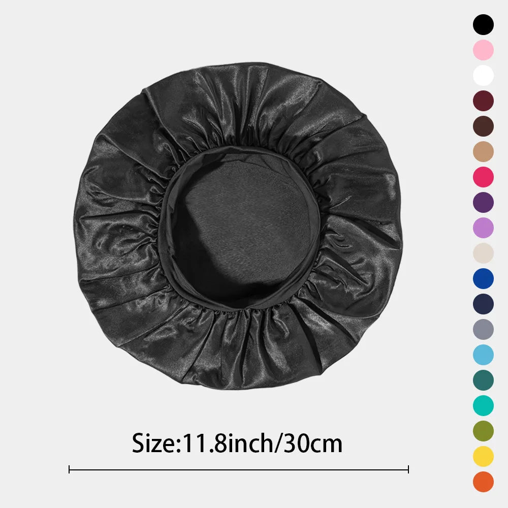 Women Satin Bonnet Hair Bonnet for Sleeping Hair Care Silk Bonnets Solid Wide-brimmed Sleeping Hat with Elastic Soft Band Econic Blanks