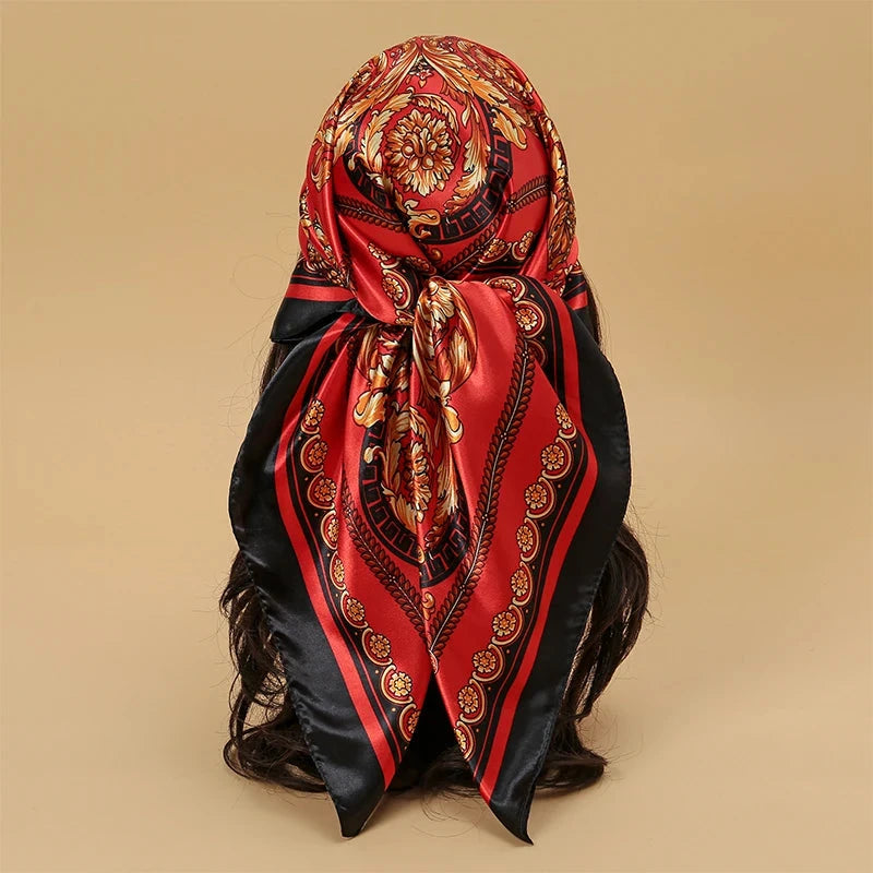 Satin Square Scarf Women Muslim Hijab Elegant 2025 Print Silk Neckerchief Shawl Wraps Headband Handle Hair Accessories Bandana Econic Blanks