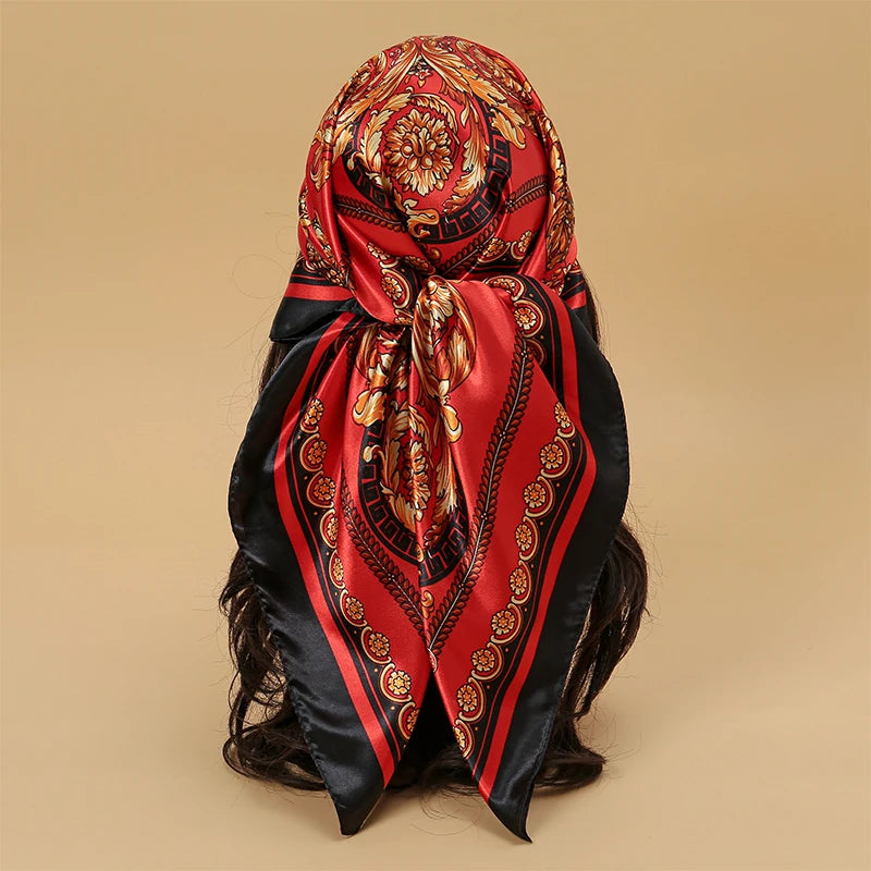 Handkerchiefs Hair Silk Scarf 90*90cm Print Satin Big Square Silk Scarves Shawls for Women Luxury Brand Designer Hijab Headband Quick Pick Grocers