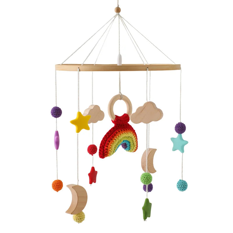 Baby Wooden Bed Bell Cartoon Rabbit Mobile Hanging Rattles Toy Hanger Crib Mobile Bed Bell Wood Toy Holder Arm Bracket Kid Gifts Purest Peak