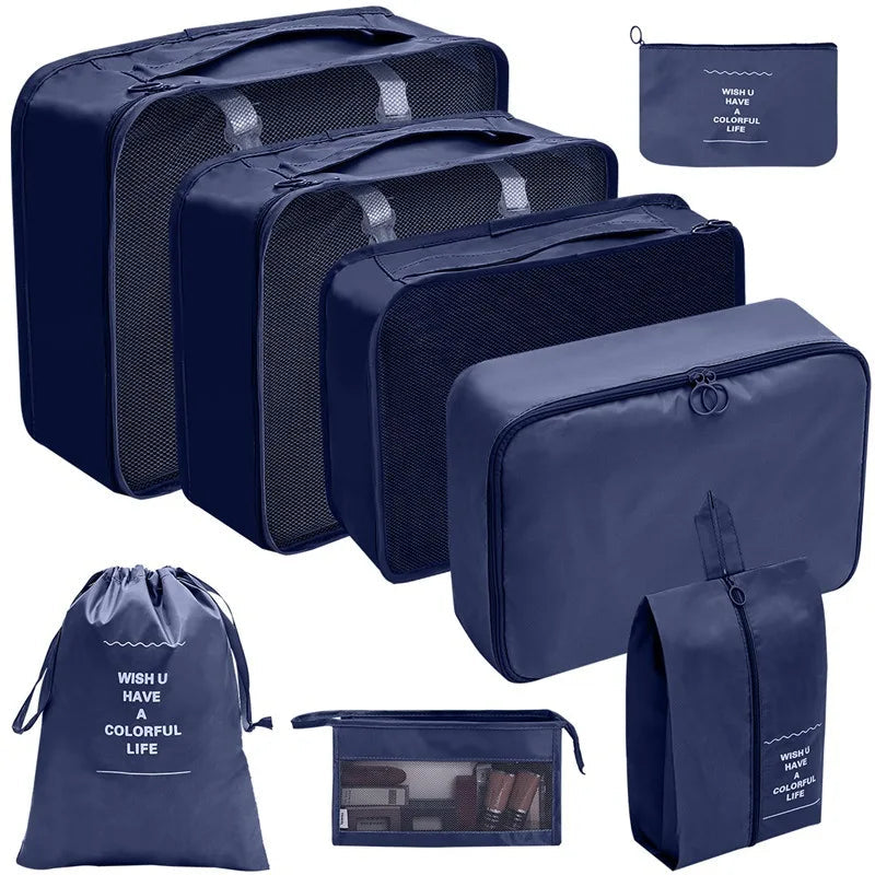 7/8/9/10 Pcs Set Travel Organizer Storage Bags Suitcase Packing Cubes Set Cases Portable Luggage Clothes Shoe Tidy Pouch Folding Econic Blanks