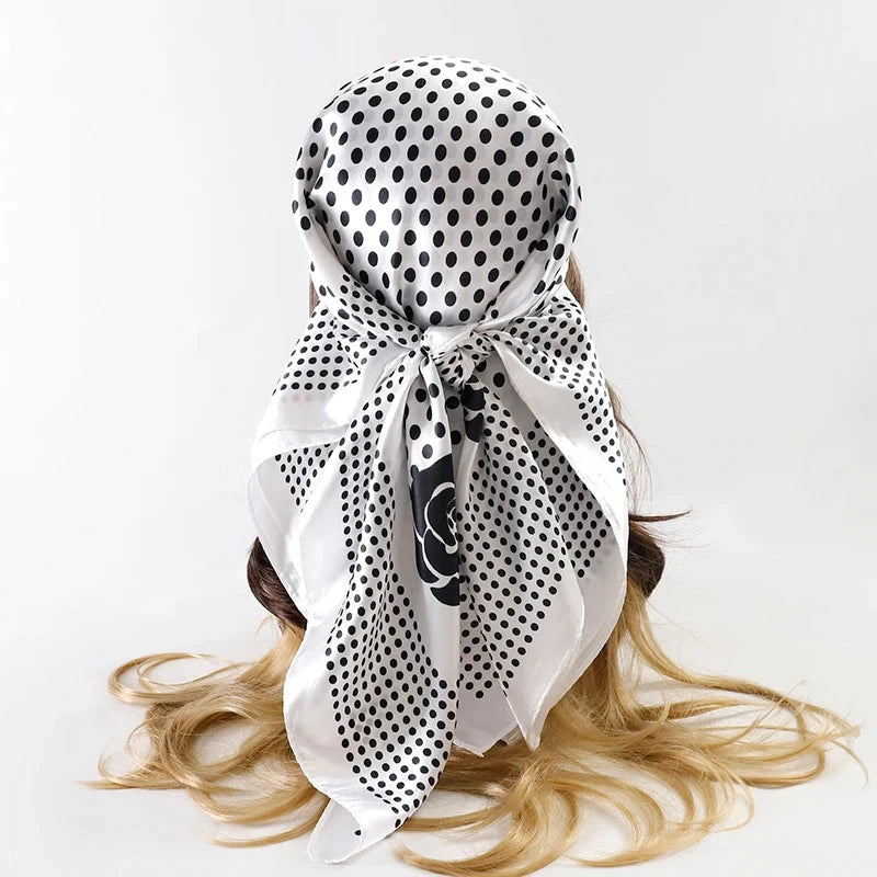 Satin Square Scarf Women Muslim Hijab Elegant 2025 Print Silk Neckerchief Shawl Wraps Headband Handle Hair Accessories Bandana Econic Blanks