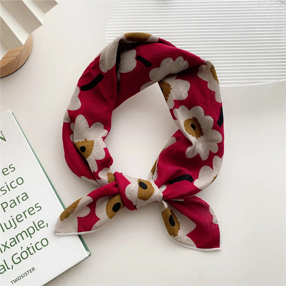 55cm Laies Headband Cotton Linen Square Scarf Women Korean College Girls Fashion Spring Autumn New Style Elegant Neck Scarves Quick Pick Grocers