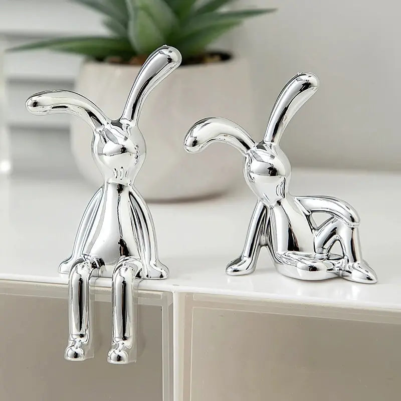 2PC Long-Eared Rabbit Double Statue Cartoon Decoration Accessories Living Room Bedroom Car Decoration Desktop Decorative Ornamet Quick Pick Grocers