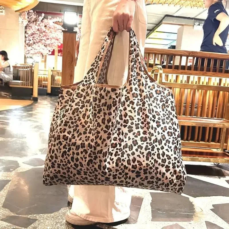 Large Capacity Leopard Print Hand Shopping Bag Women's Daily Folding Handbag Econic Blanks