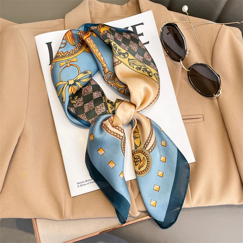 2025 New Fashion 70X70cmPrinted Women's Scarf Pashmina Silk Scarf Square Shawl Decorative Headband Neck Luxury Design Bandana Quick Pick Grocers