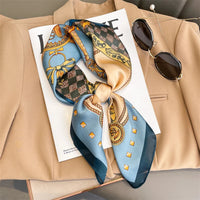 2025 New Fashion 70X70cmPrinted Women's Scarf Pashmina Silk Scarf Square Shawl Decorative Headband Neck Luxury Design Bandana Quick Pick Grocers