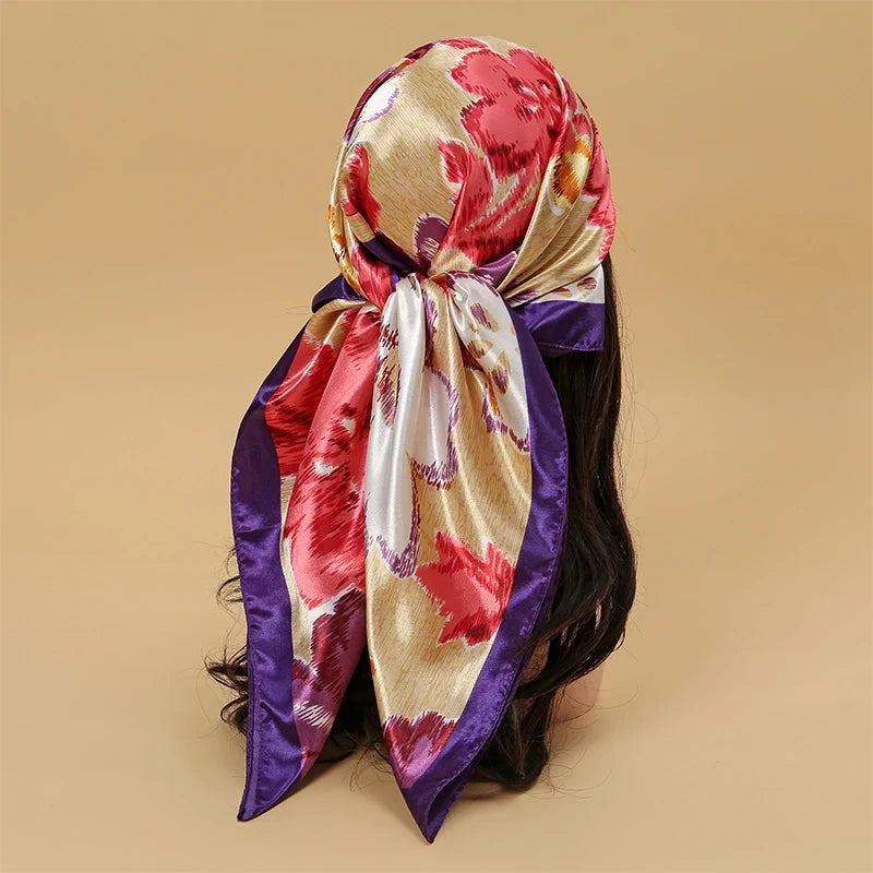 Satin Square Scarf Women Muslim Hijab Elegant 2025 Print Silk Neckerchief Shawl Wraps Headband Handle Hair Accessories Bandana Econic Blanks