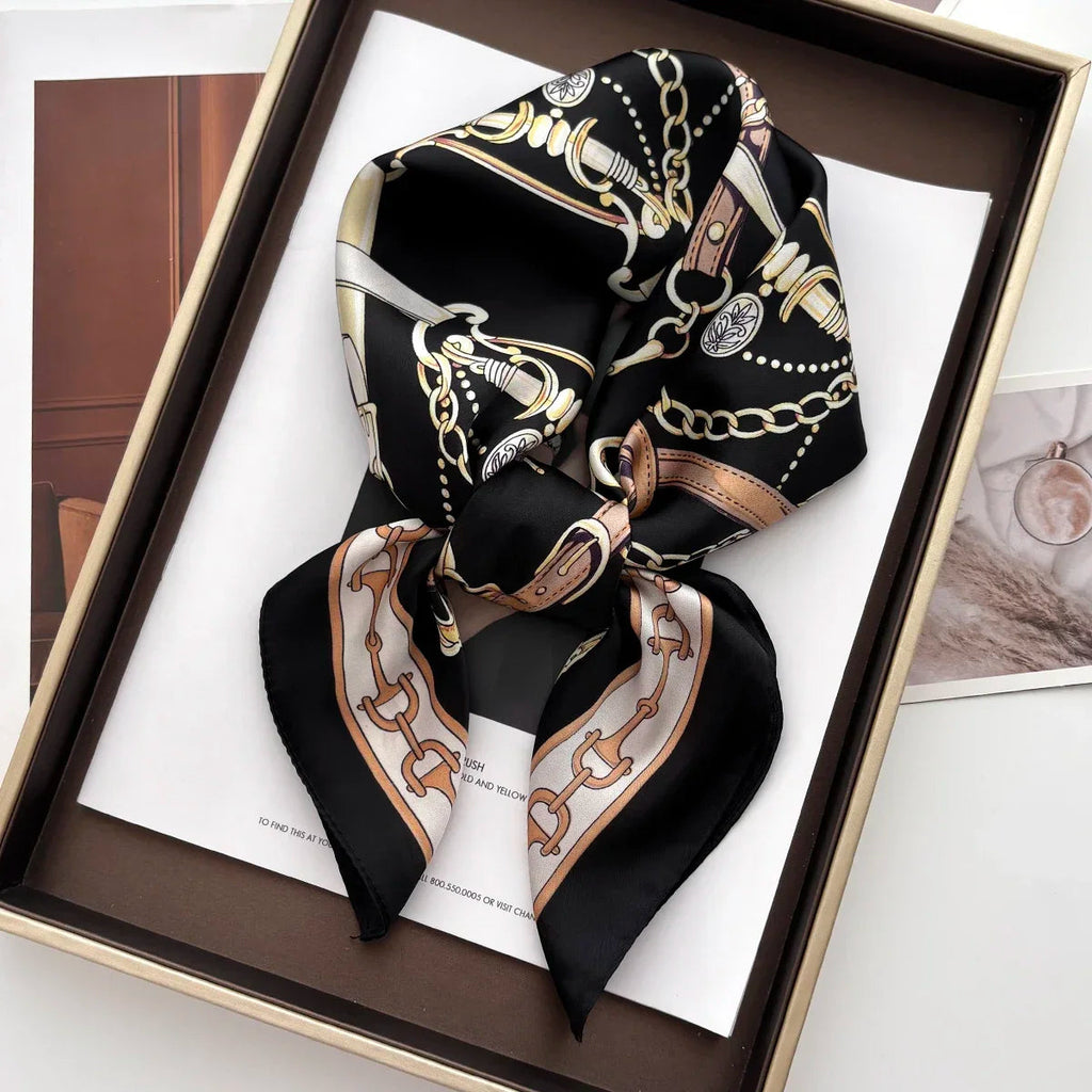 68cm Retro Chain Print Scarf Head Scarfs for Women Luxury Polyester Fiber Thin Scarf Trendy Versatile Neck Gaiter Shawl Hijab Quick Pick Grocers