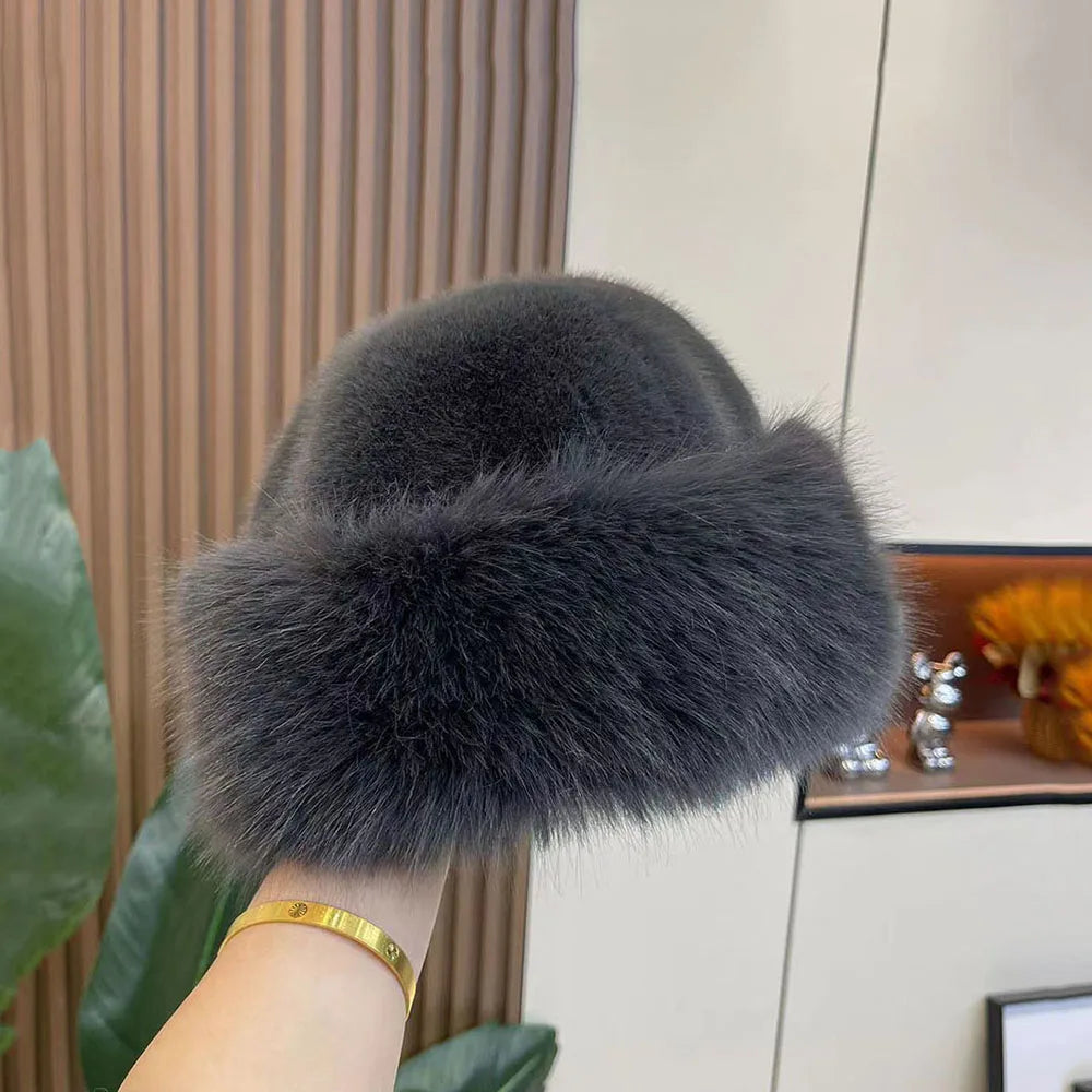 Hot Sale Fur Hat Women Warm Snow Ski Cap Female Faux Fox Fur Thick Warm Winter Hat Lady Windproof Russian Hat Ear Warmer Bonnet Purest Peak