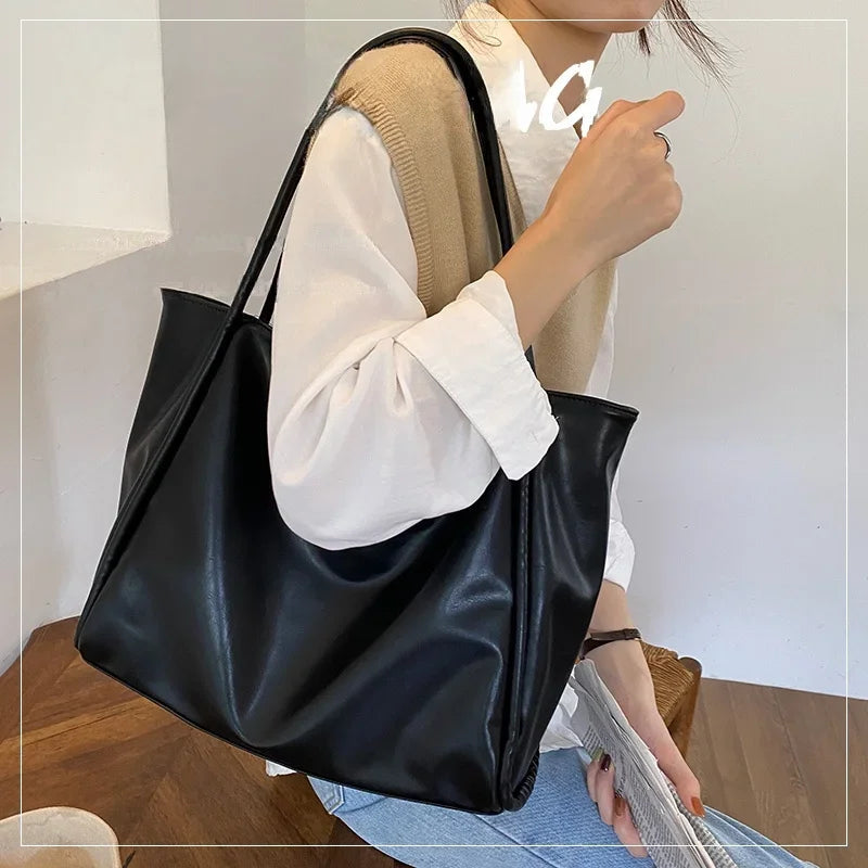 Portable Texture Tote Bag for Women, Shoulder Underarm Bag, Commuting Bag, Large Capacity, Niche Design, Autumn Winter Handbags Quick Pick Grocers