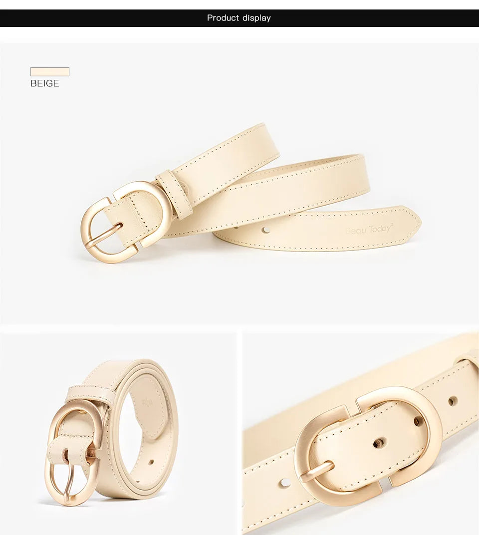 BEAUTODAY Belt Women Genuine Cow Leather Metal Oval Buckle Retro Simple Solid Ladies Jeans Dress Waistband Handmade 91012 Quick Pick Grocers
