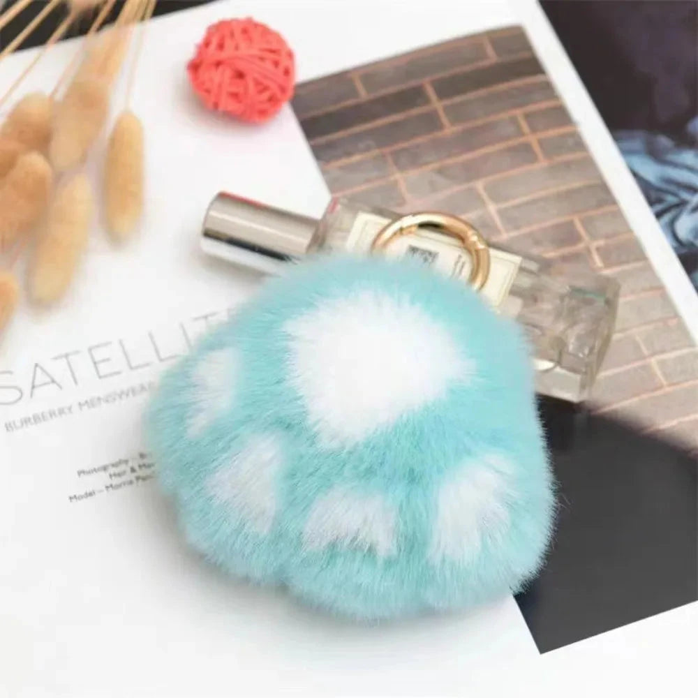 Cat Paw Pendant Keychain Couple Keychain Fluffy Faux Fur Keychain Charm Cute Soft Plush Toy Key Ring Backpack Car Key Pendant Econic Blanks